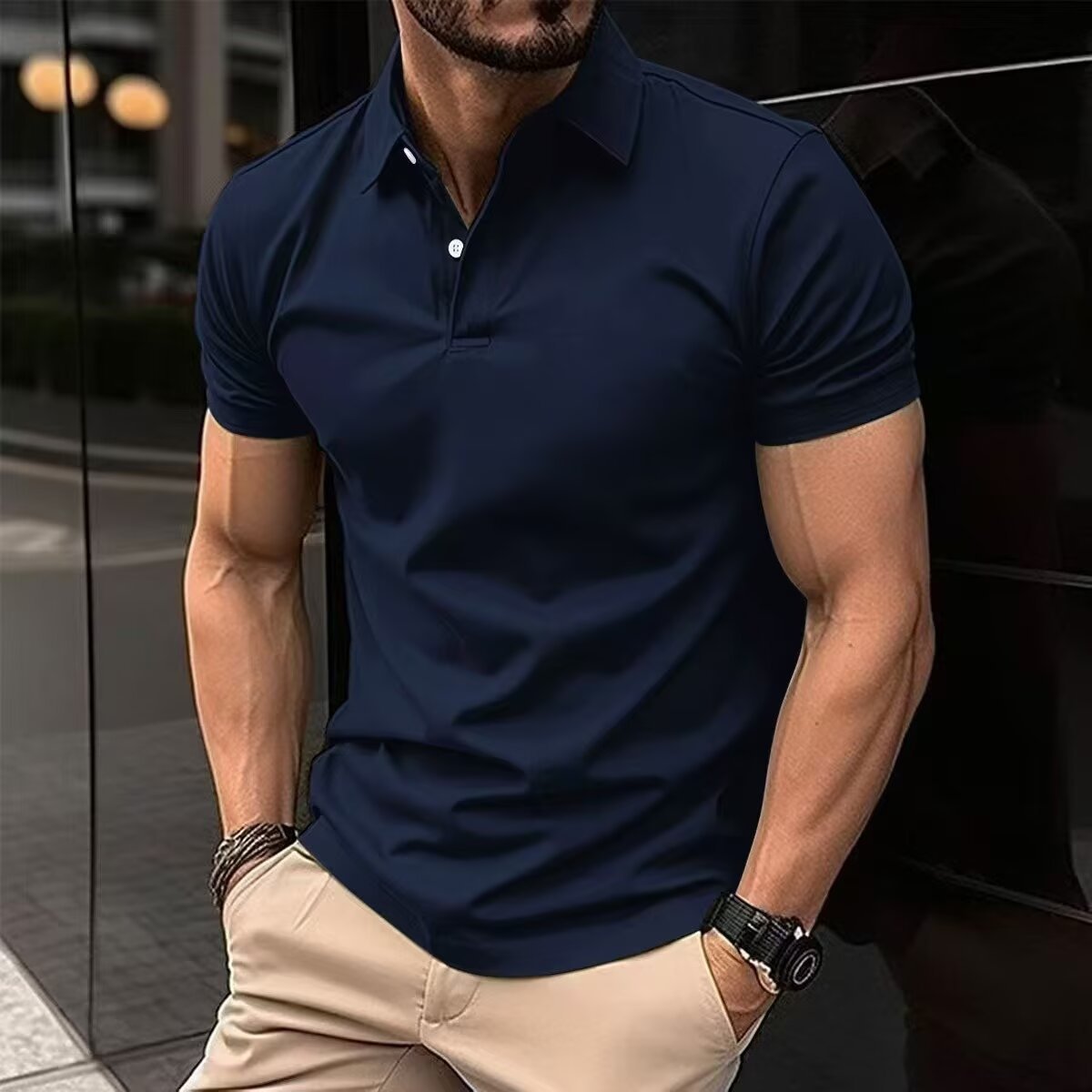 Men's Summer Short-Sleeve Slim-Fit Solid Polo Shirt teemdrop