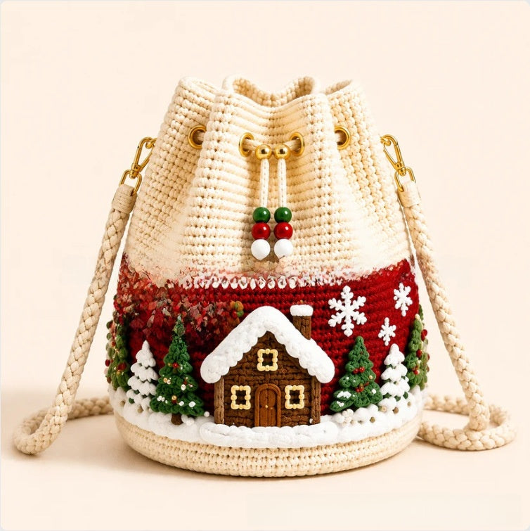 Handmade Crochet Christmas Drawstring Gift Bag Holiday Decoration teemdrop