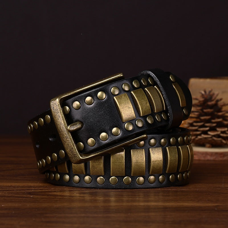 Studded Cowhide Leather Belt for Men
