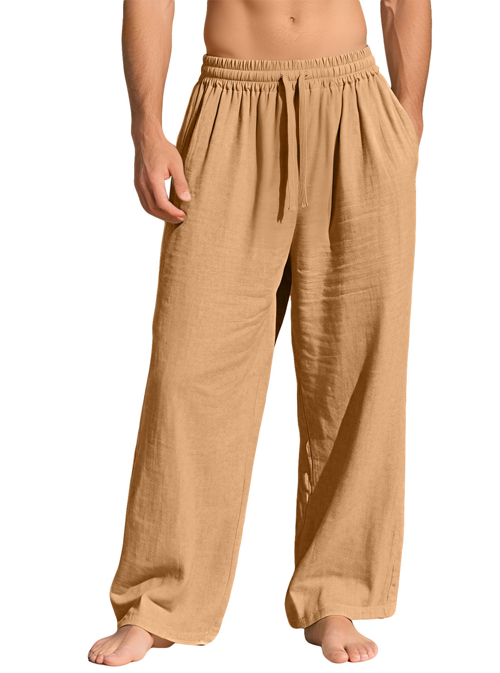 Men's Linen Loose Fit Casual Drawstring Pants with Pockets teemdrop