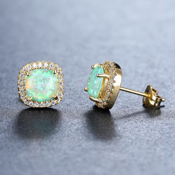 Geometric Full Diamond Zircon Earrings for Women Electroplated Copper Studs