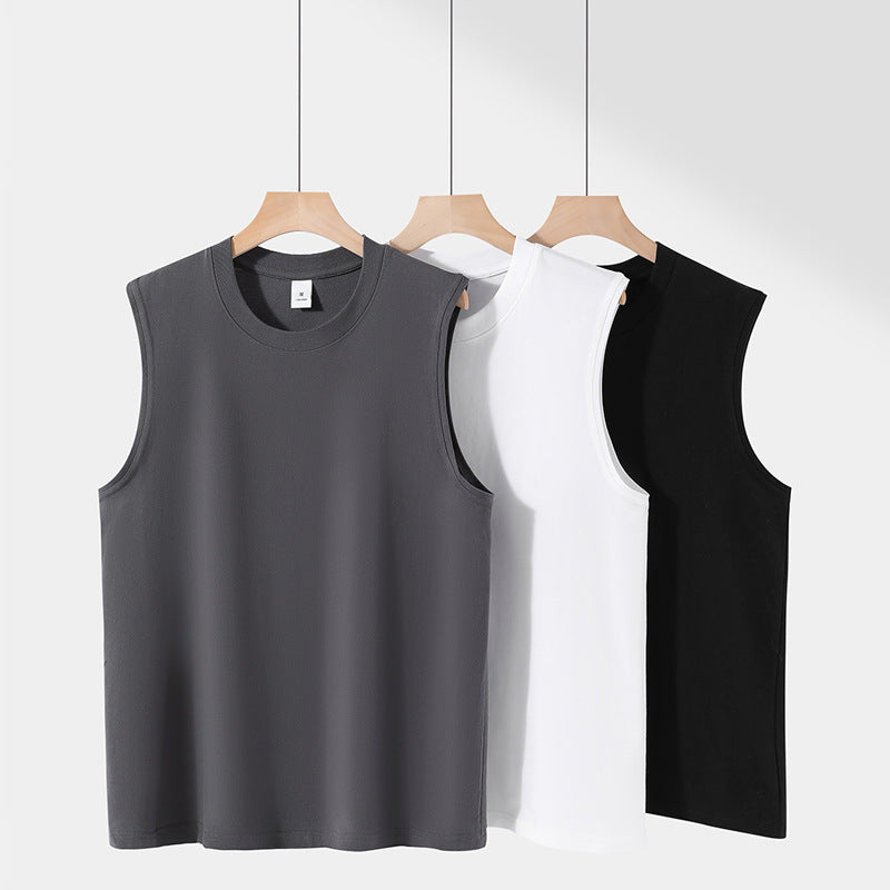 Men?s Heavyweight Pure Cotton Sleeveless V-Neck Gym Training Tank Top teemdrop
