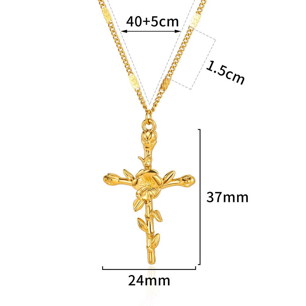 Gold Plated 3D Flower Cross Neckla teemdrop