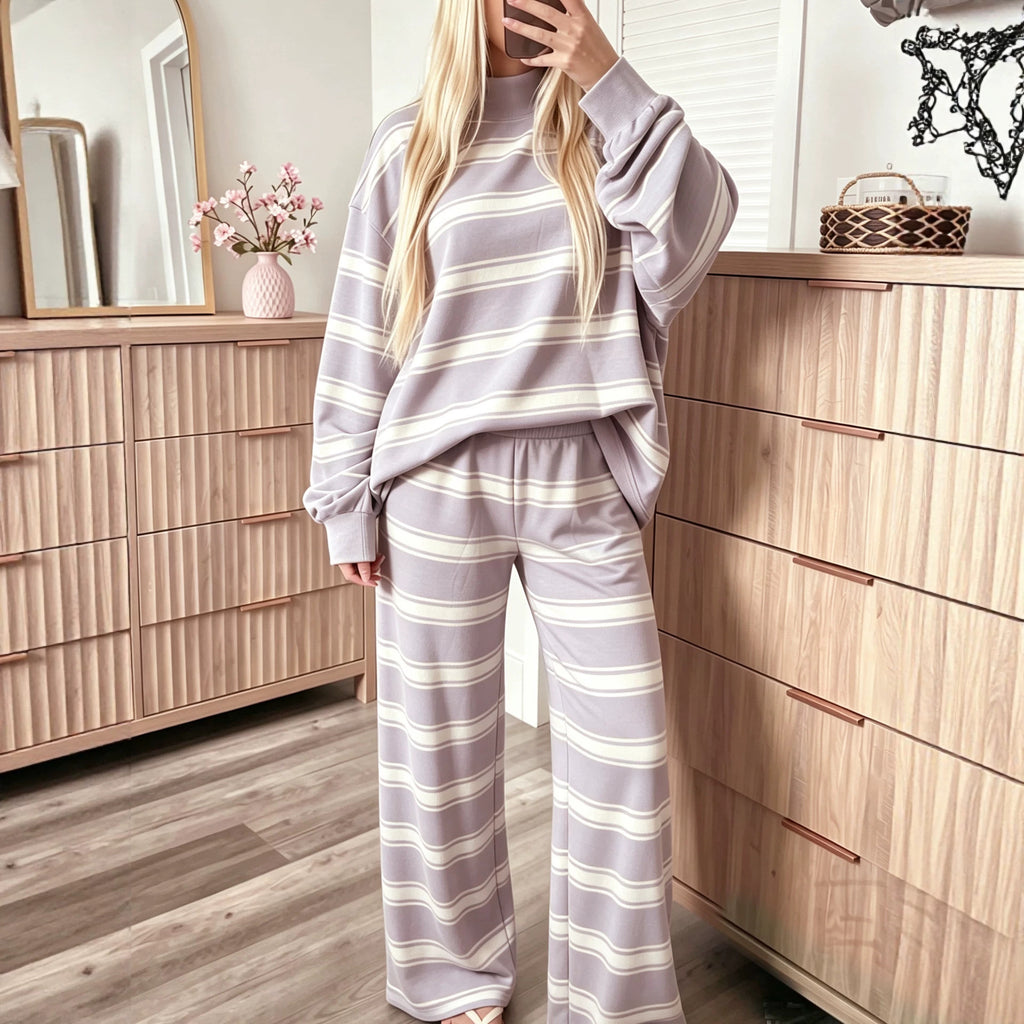 Striped fashion casual simple ladies suit teemdrop