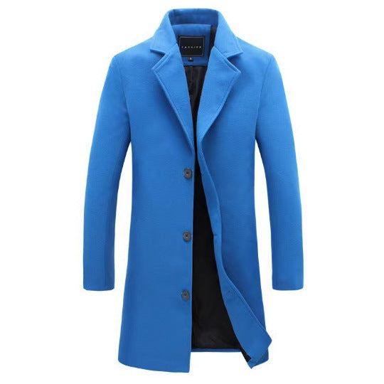 Men Slim Fit Cotton Blend Mid-Length Lapel Coat teemdrop