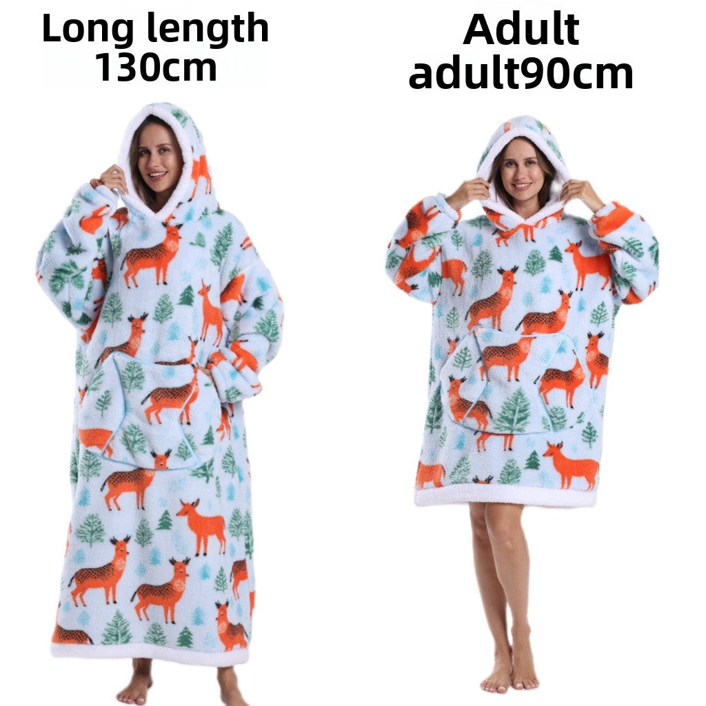 Women Men Winter Thickened Warm Hooded Blanket Pajamas teemdrop