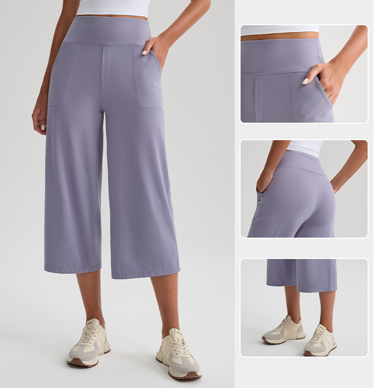 Women's Naked-Feel High-Waist Loose Wide-Leg Yoga Capri Pants teemdrop