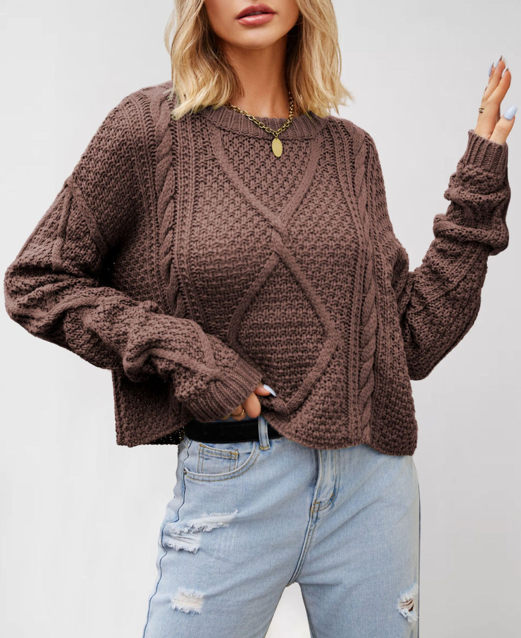 Women's Chunky Knit Twist Pullover Sweater teemdrop
