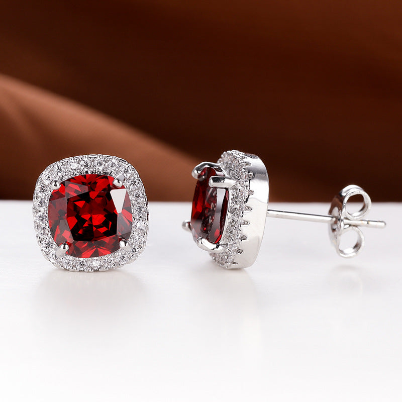 Geometric Full Diamond Zircon Earrings for Women Electroplated Copper Studs