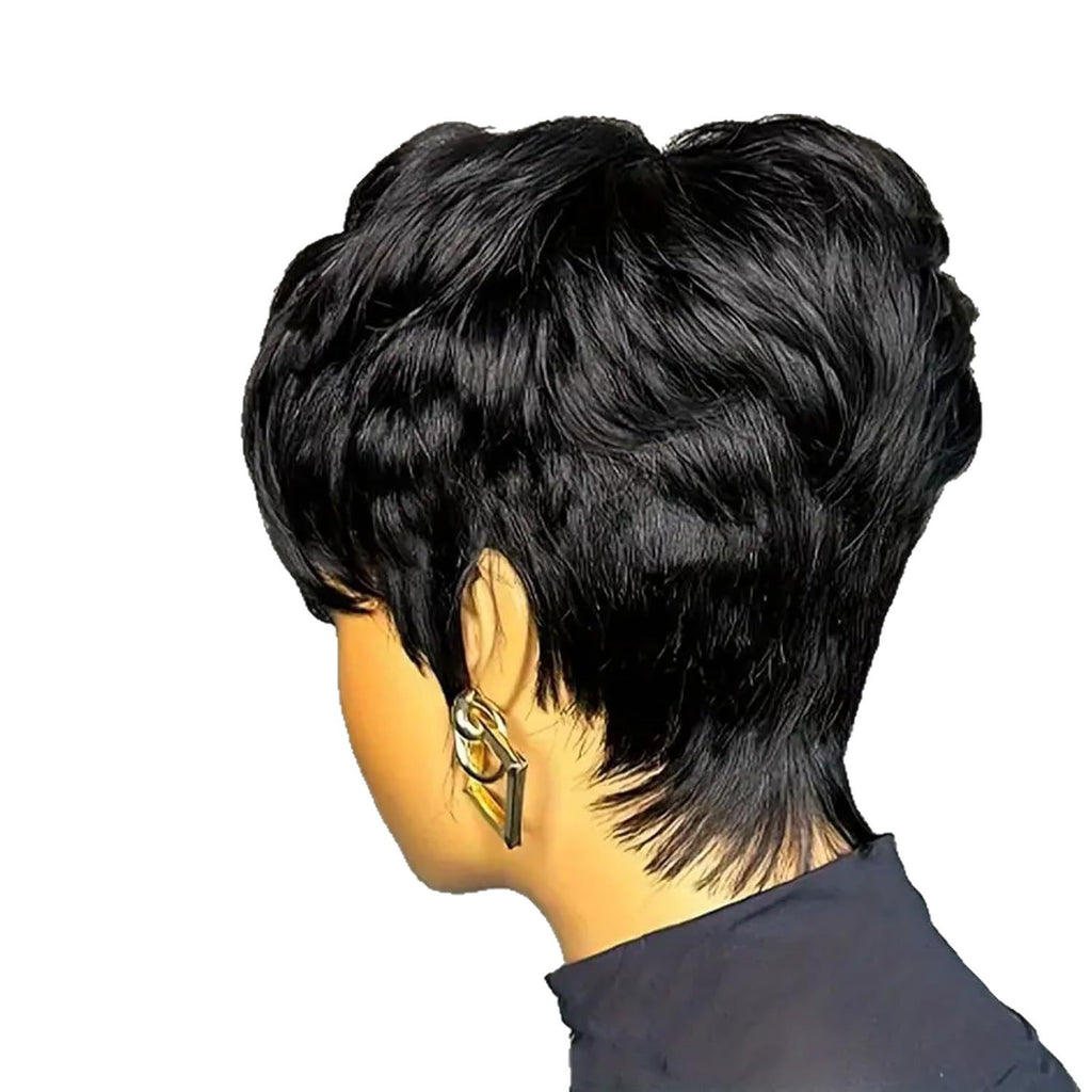 Black Short Curly Pixie Cut Synthetic Wig with Adjustable Cap teemdrop