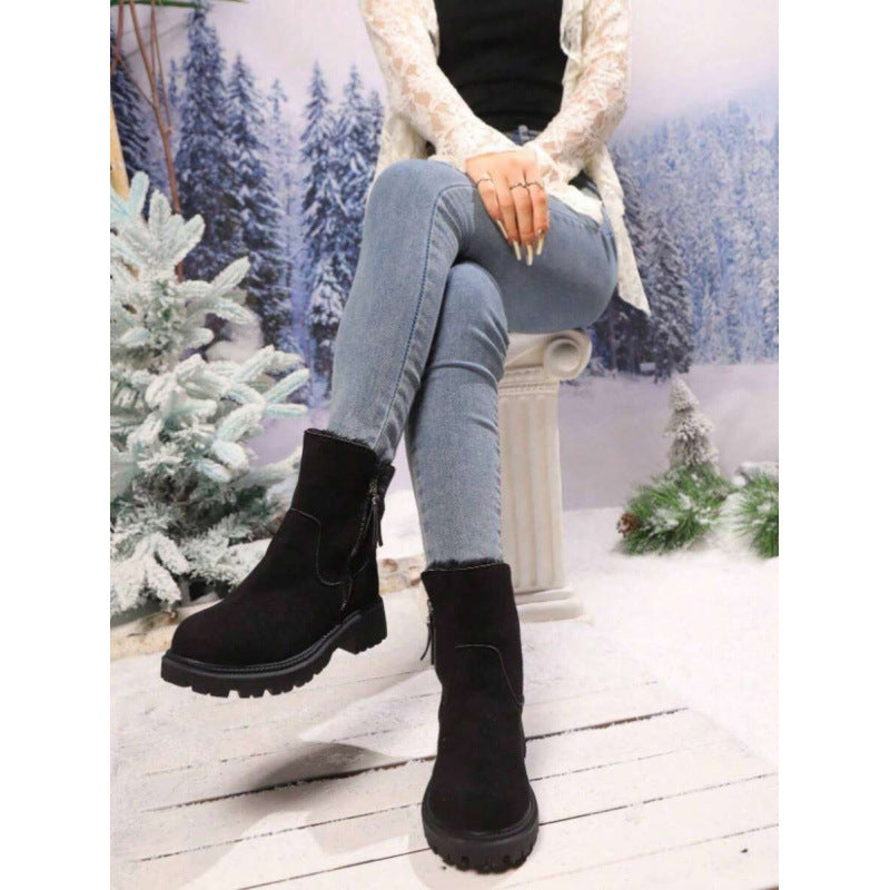 Plus Size Square Heel Mid-Calf Boots with Ultra-High Heel and Skull Pattern teemdrop