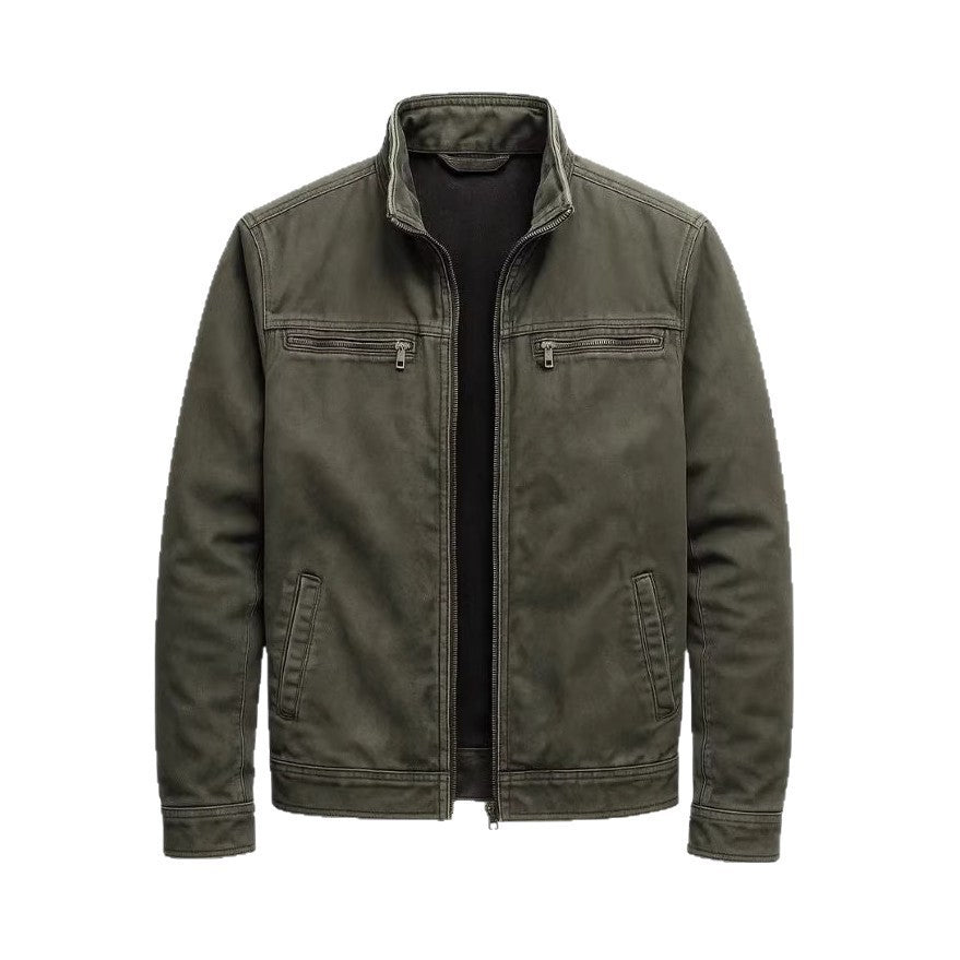 Men's Turn-Down Collar Polyester Leather Look Jacket teemdrop
