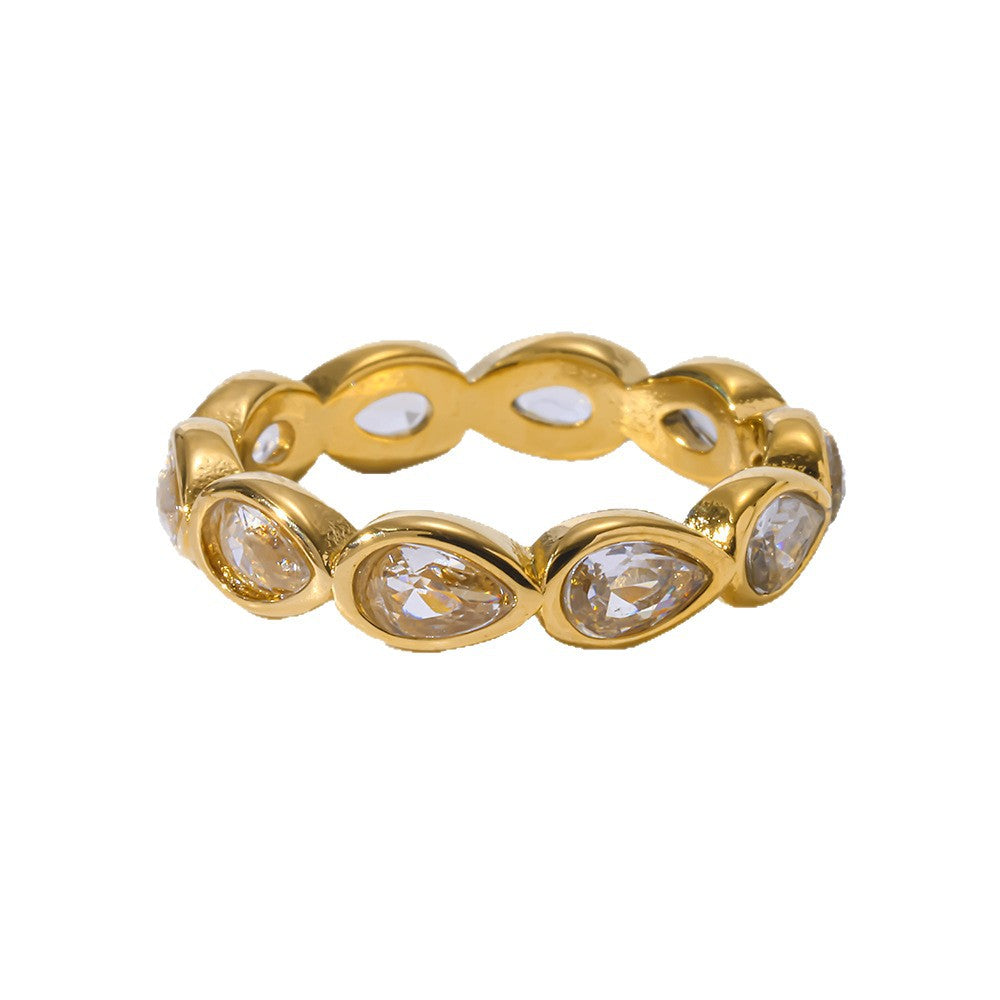 18K Gold Plated Stainless Steel Water Drop Zircon Ring for Women teemdrop