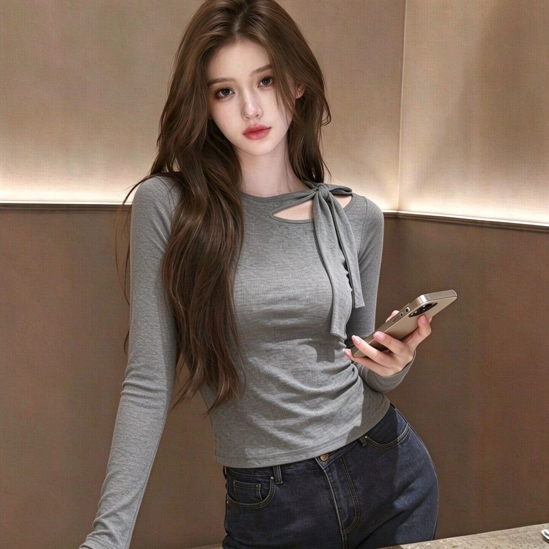 Women's Round Neck Long Sleeve T-Shirt Color Block Slim Fit Soft Top teemdrop