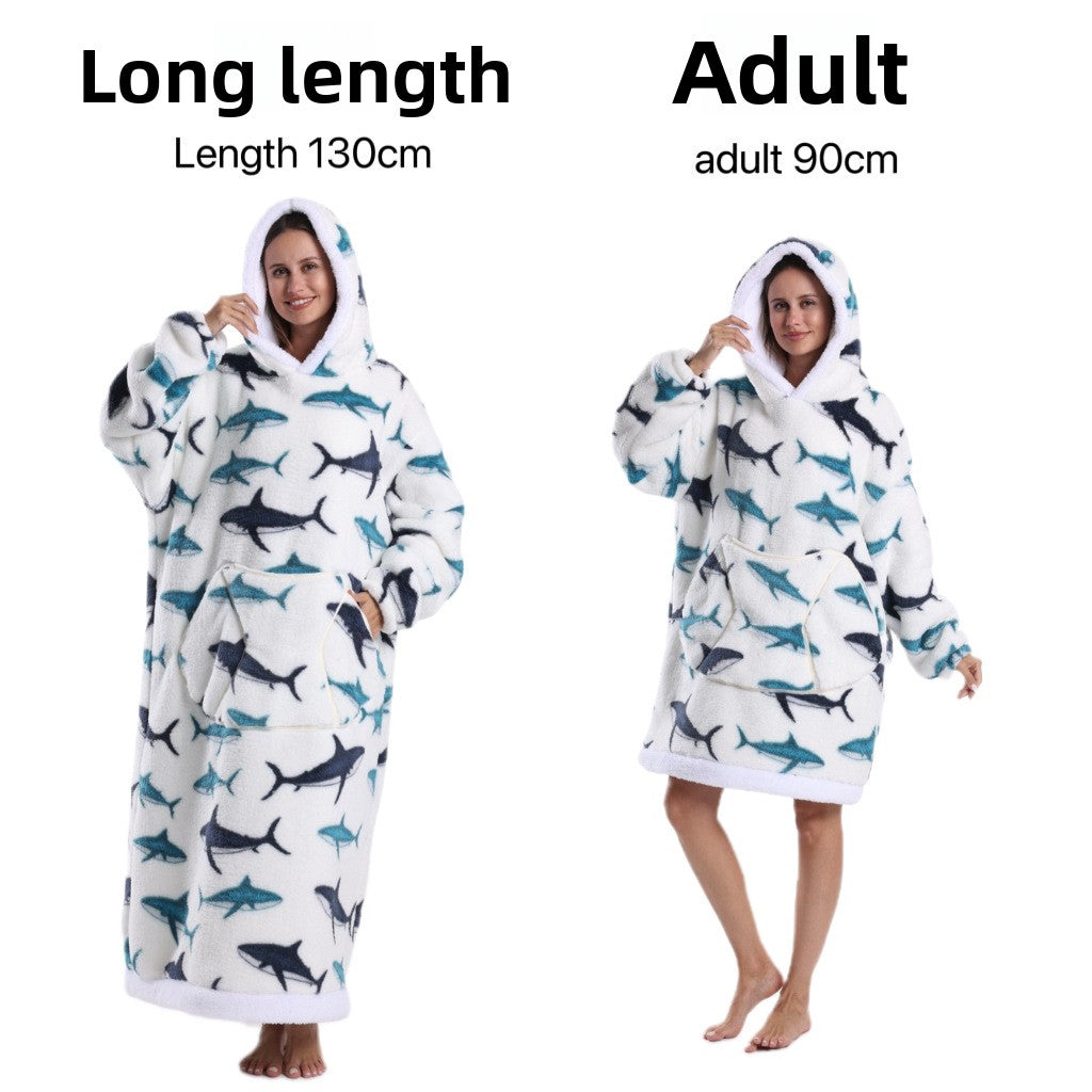 Women Men Winter Thickened Warm Hooded Blanket Pajamas teemdrop
