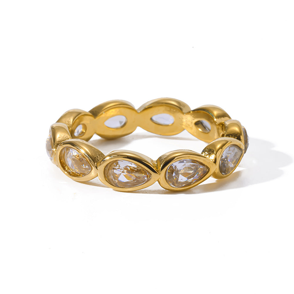 18K Gold Plated Stainless Steel Water Drop Zircon Ring for Women teemdrop