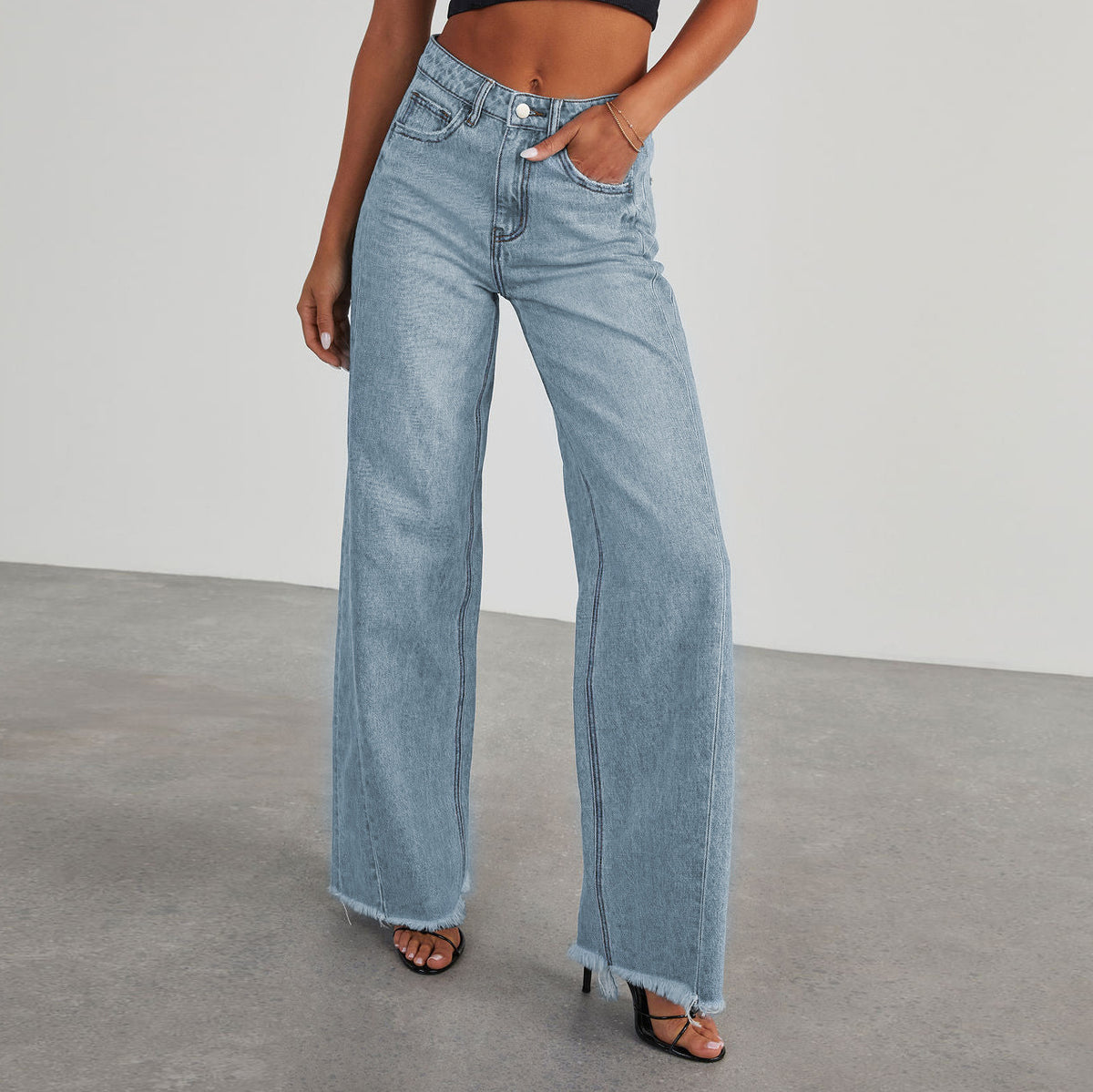 Women's denim wide-leg pants teemdrop