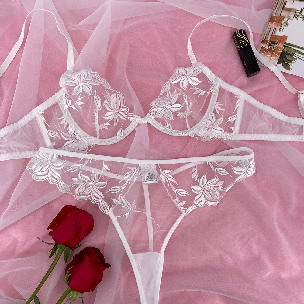 Women's Ultra-Thin Mesh Lace Underwire Lingerie Set teemdrop