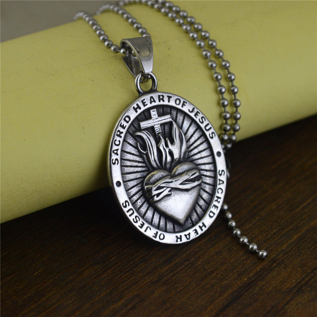 Titanium Steel Vintage Heart Cross Pendant Necklace Charm teemdrop
