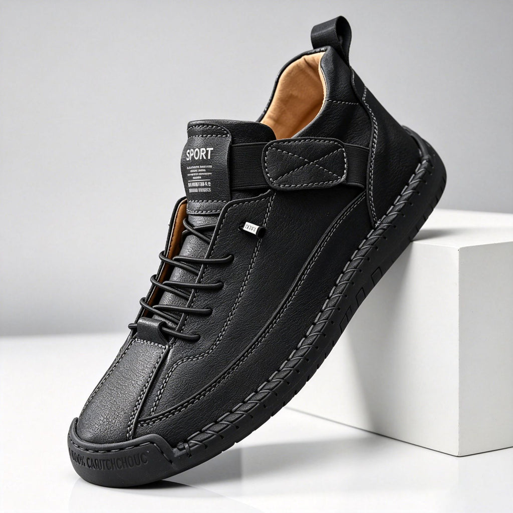 Men's Mid-Top PU Leather Stitched Martin Boots Casual Outdoor Flat Heel Boots