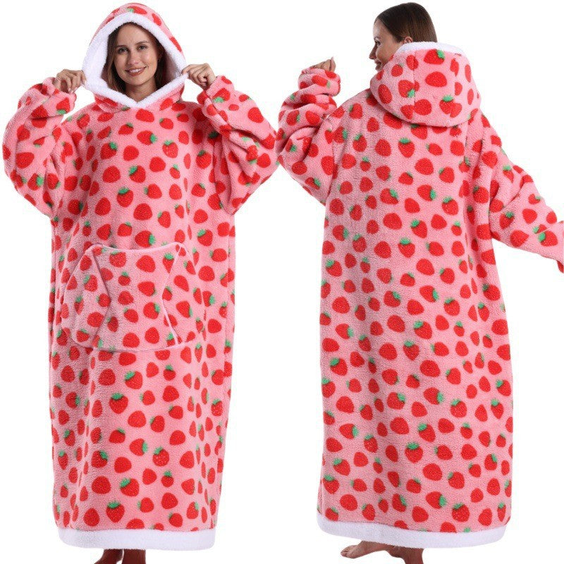 Women Men Winter Thickened Warm Hooded Blanket Pajamas teemdrop
