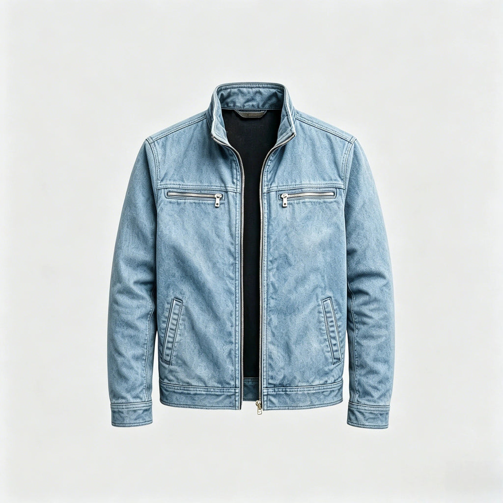 Men's Turn-Down Collar Polyester Leather Look Jacket teemdrop