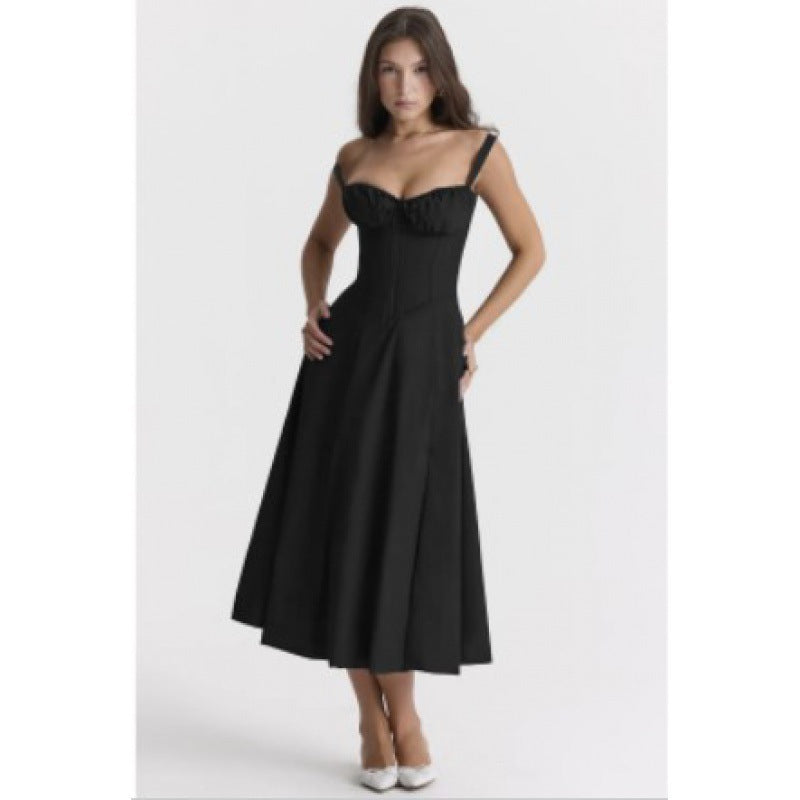 Women's Summer Sleeveless Solid Color Floral Sling Dress