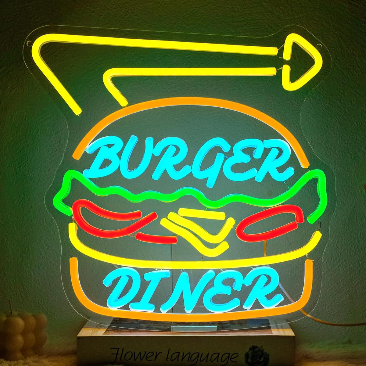 LED Neon Light Hamburger Fries Sushi Shape Sign for Home Bar Decoration