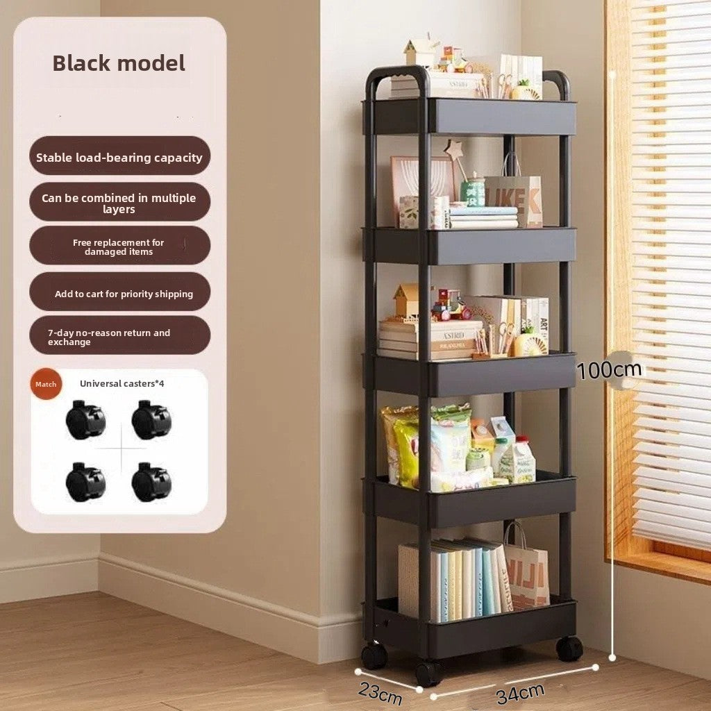 Foldable Multi-Layer Plastic Rolling Storage Cart with Wheels for Kitchen and Bathroom teemdrop