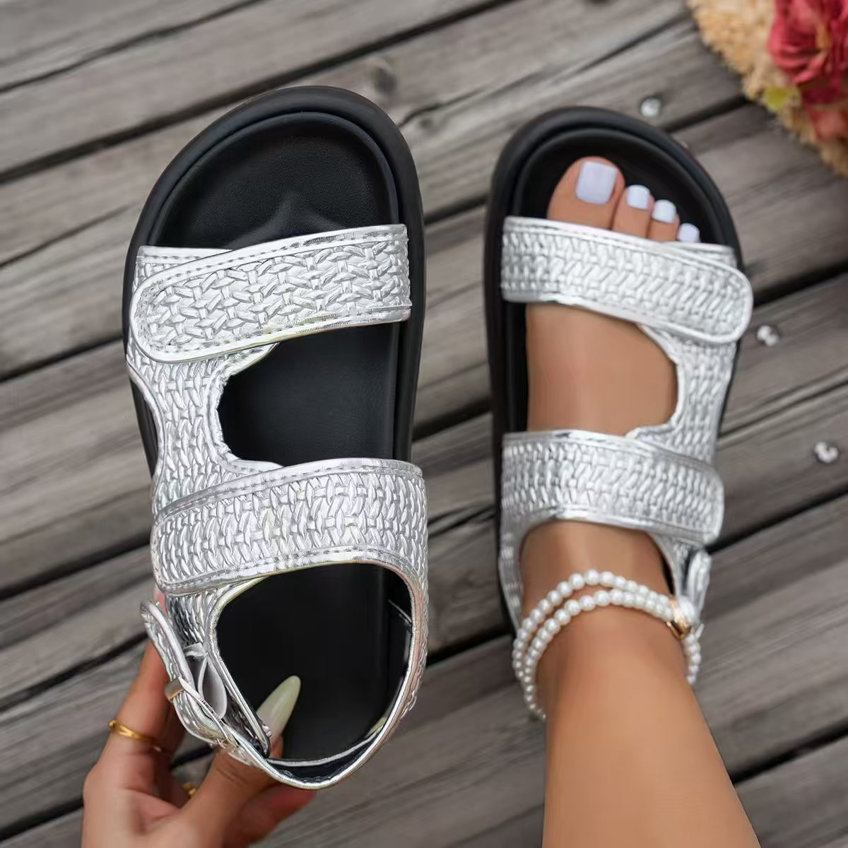 Women Summer Velcro Platform Roman Sandals teemdrop
