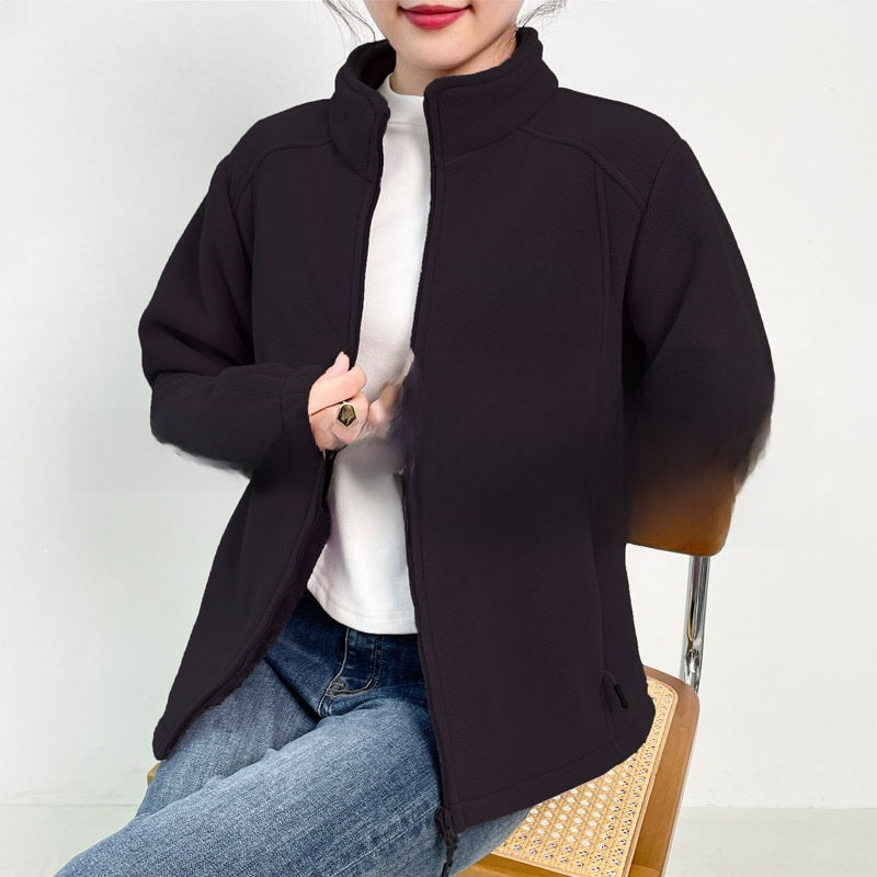 Women Thickened Fleece Stand Collar Zipper Sweatshirt