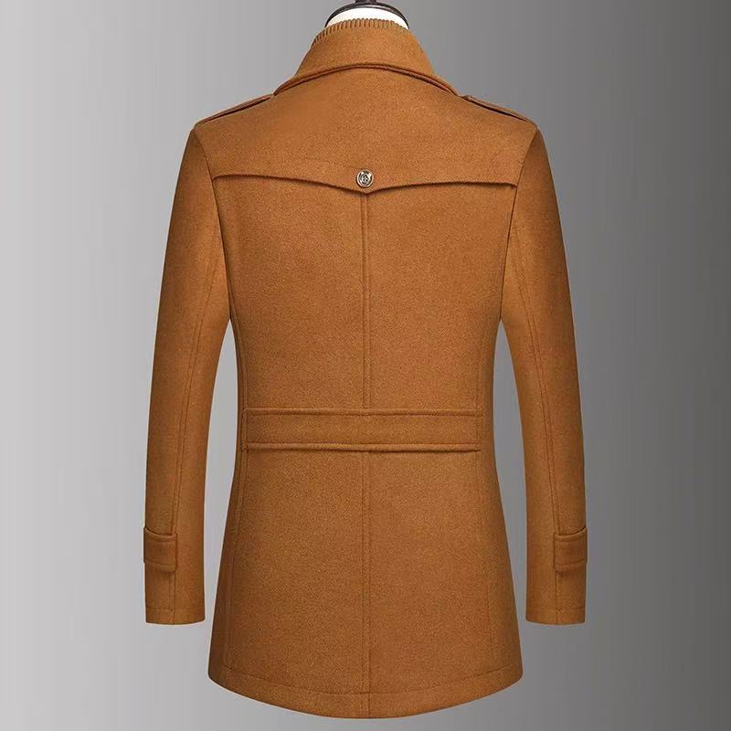 Men's Warm Double-Collar Woolen Coat with Loose Fit and Zip Closure teemdrop