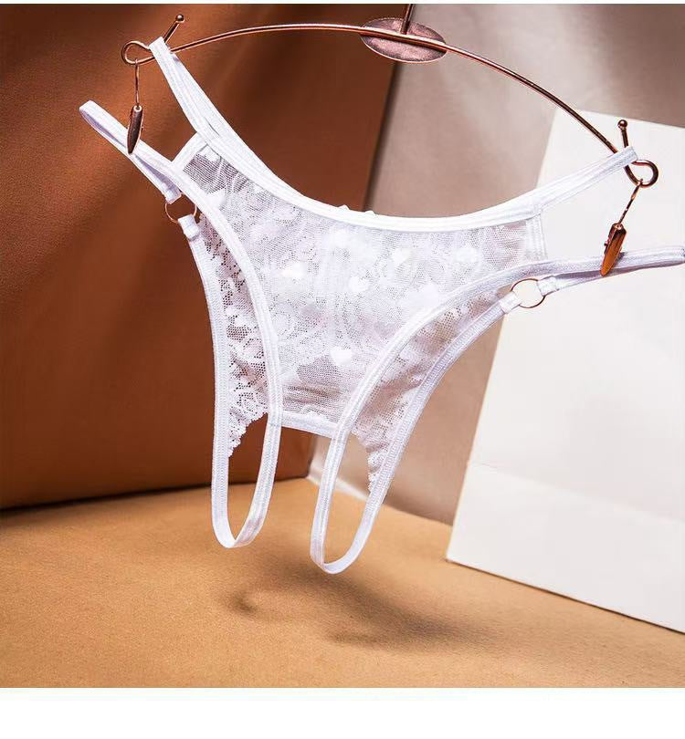 Lace Open-Crotch Thong with Metal Rings