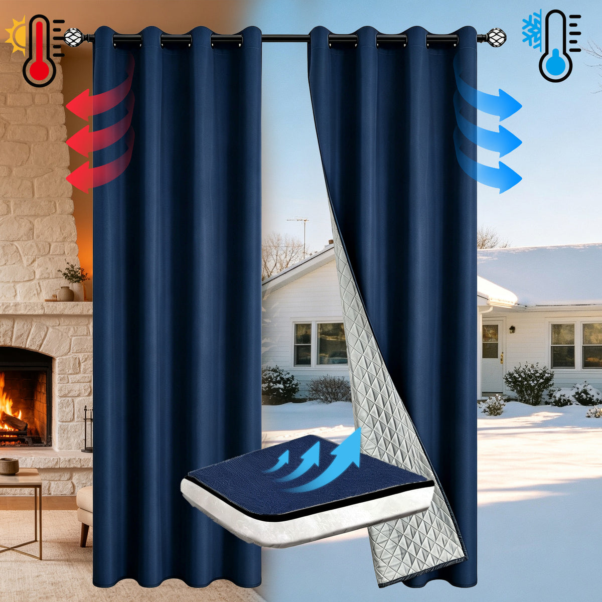 Full Blackout Thickened Thermal Insulated Quilted Curtain teemdrop