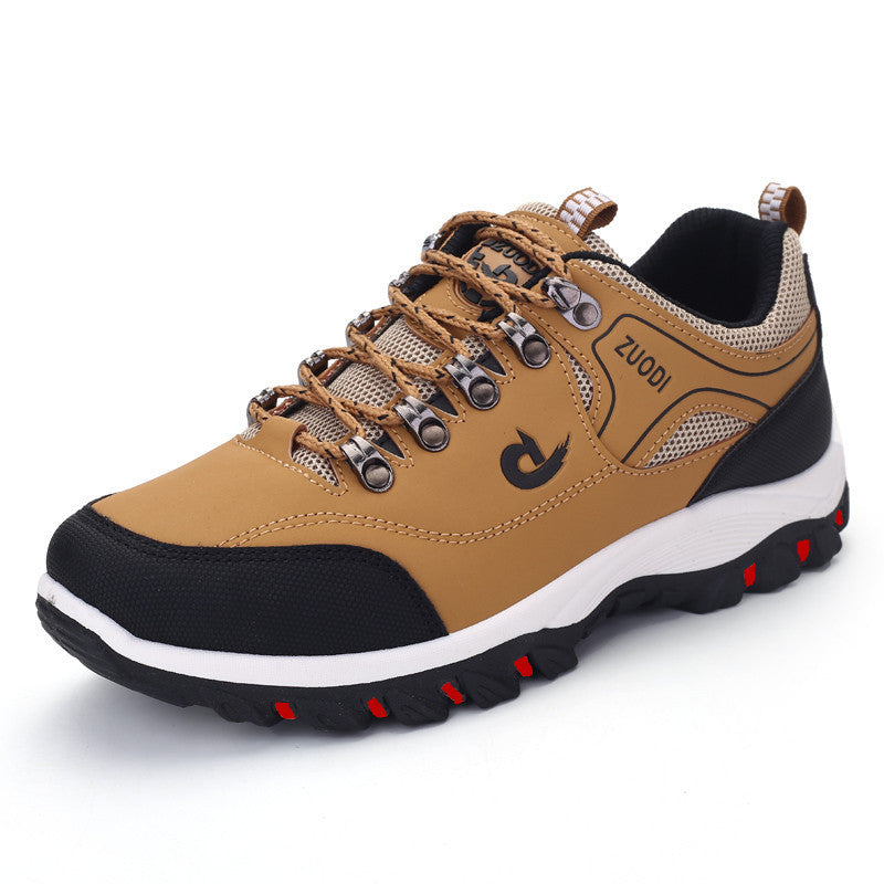 Men's Low-Top Hiking Shoes Synthetic Leather Lace-Up Sneakers teemdrop
