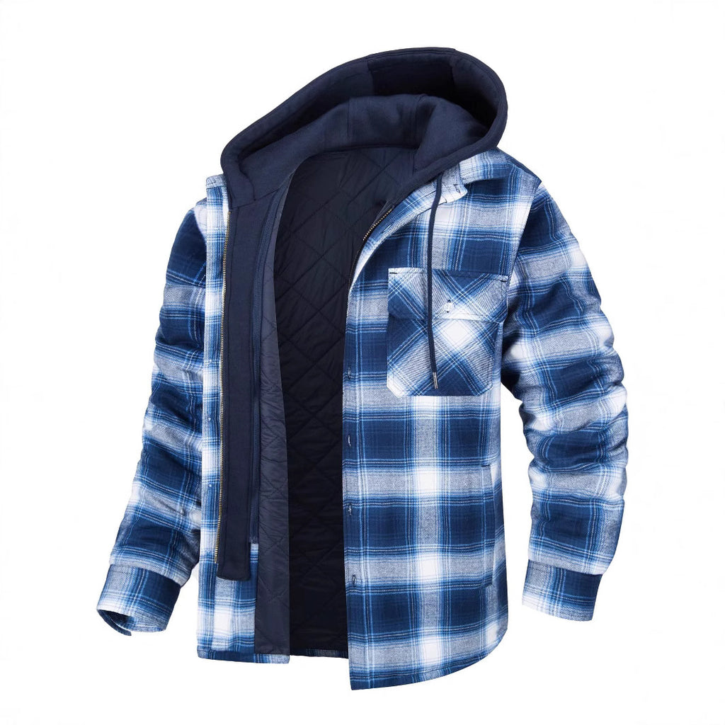 Autumn and Winter Cotton Outwear Plaid Long-Sleeved Loose Hooded Jacket teemdrop