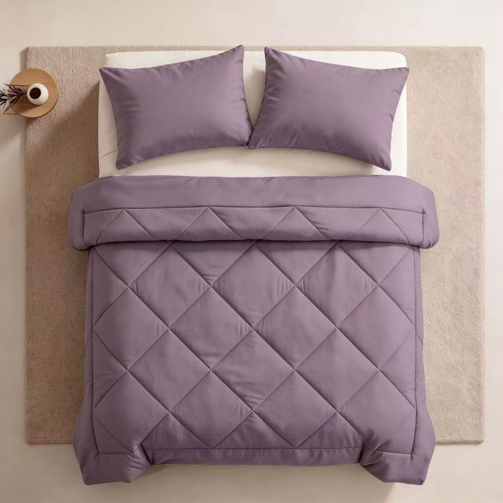 Three-Piece Quilted Solid-Color Bedding Set teemdrop