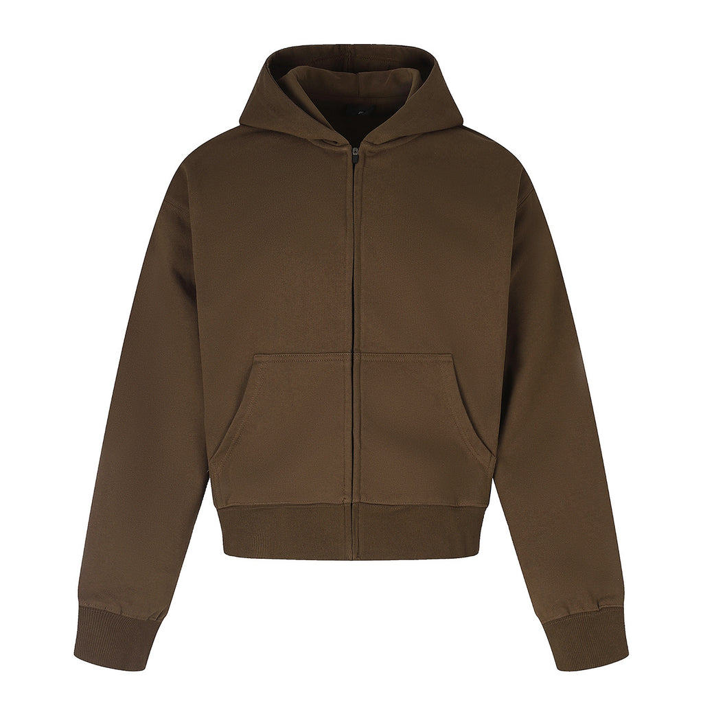 Retro Short Zip-Up Hoodie Solid Color Loose Fit Casual Jacket for Adults teemdrop