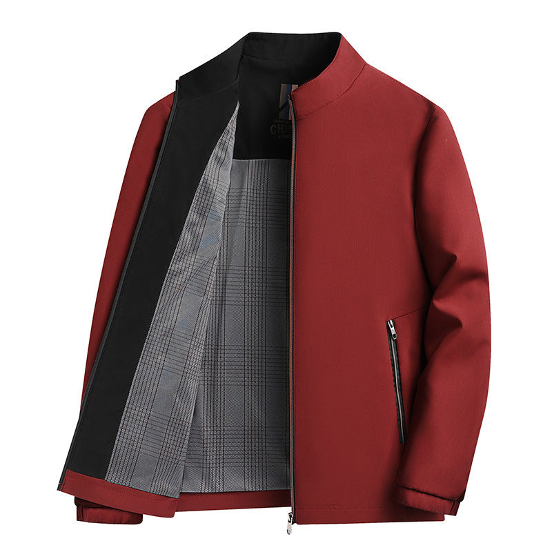 Men's Stand Collar Business Casual Polyester Loose Fit Jacket teemdrop