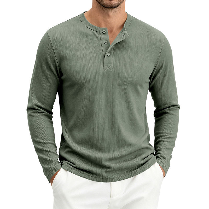 Mens Heavyweight 260gsm French Rib Long Sleeve Henley Shirt Loose Fit Solid Color Polyester 100% teemdrop