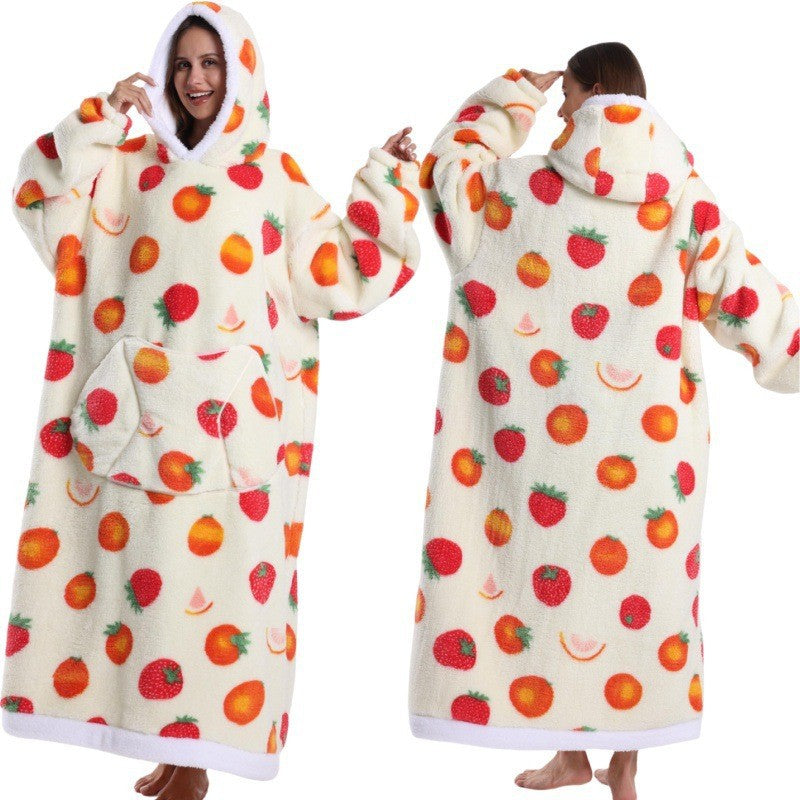 Women Men Winter Thickened Warm Hooded Blanket Pajamas teemdrop