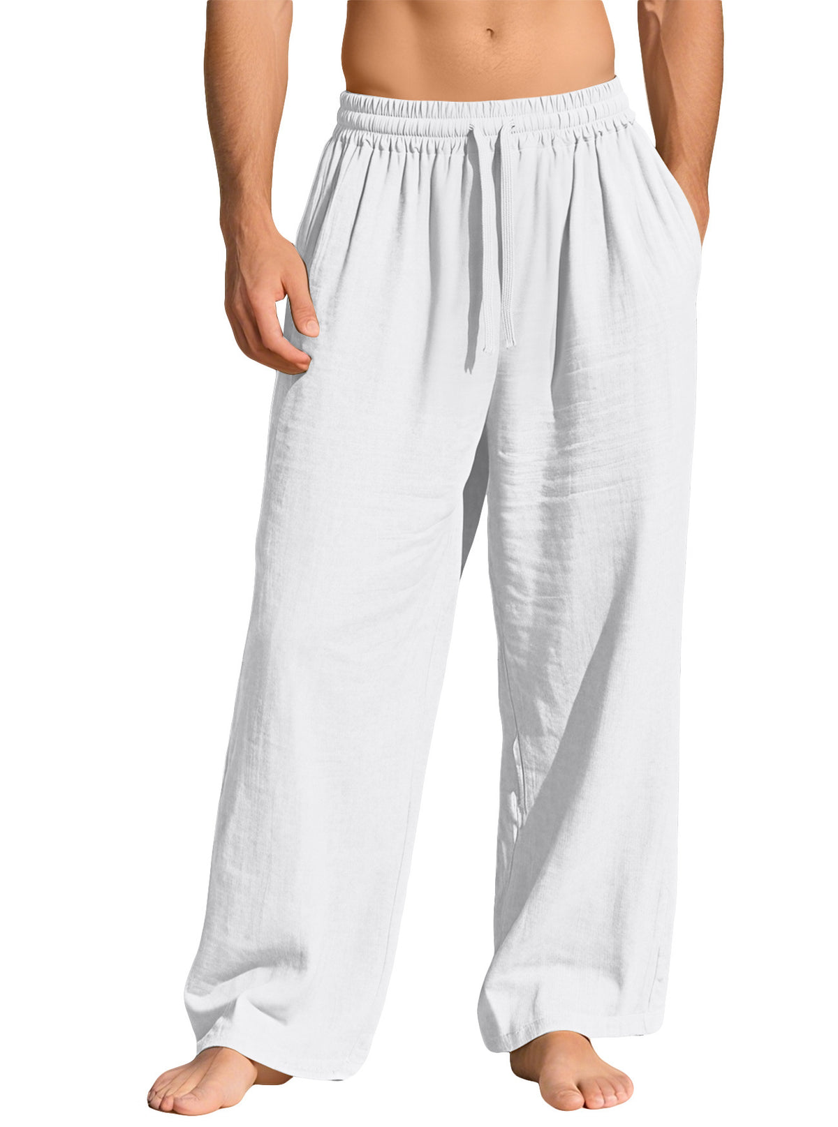 Men's Linen Loose Fit Casual Drawstring Pants with Pockets teemdrop