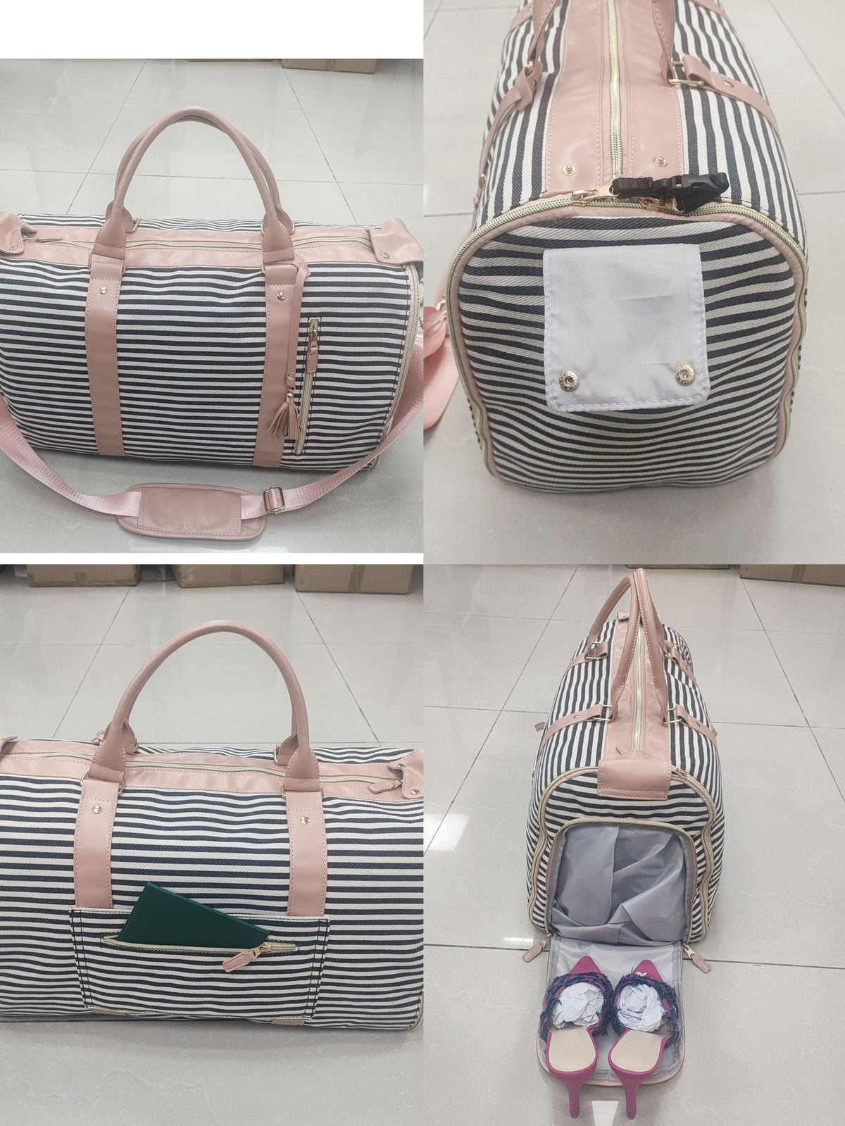 Large Capacity PU Leather Canvas Travel Duffel Bag