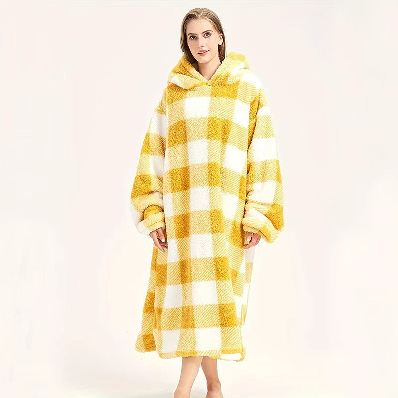 Hooded Fleece Pullover Robe Thickened Warm Loungewear teemdrop