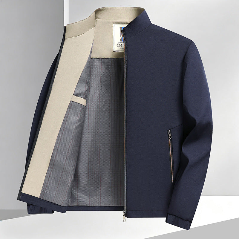 Men's Stand Collar Business Casual Polyester Loose Fit Jacket teemdrop