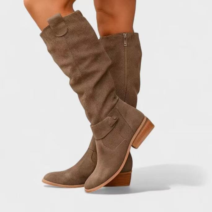 Side-zipper burnout high-top women?s boots