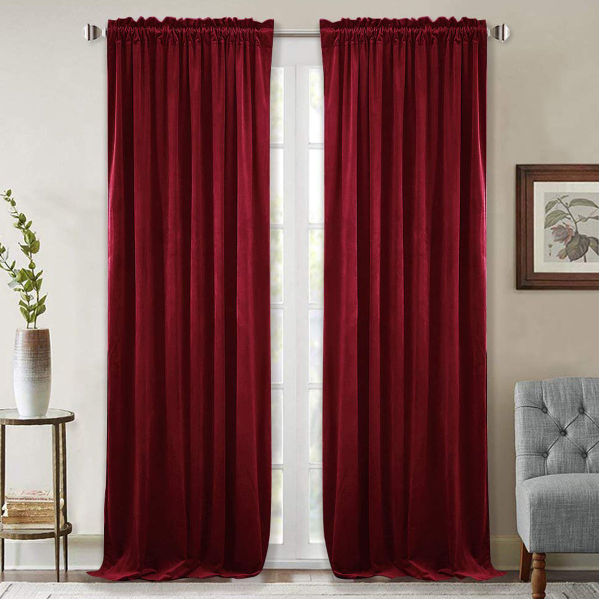Solid Color Dutch Velvet Curtain Rod Pocket Ring Top High Shading Window Drapery teemdrop