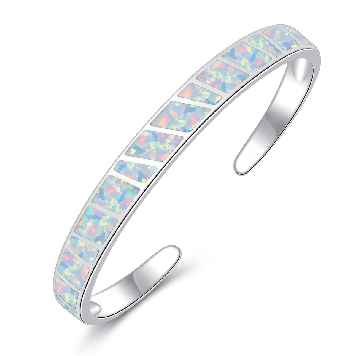 Opal Inlay Geometric Open Cuff Bracelet for Women Jewelry