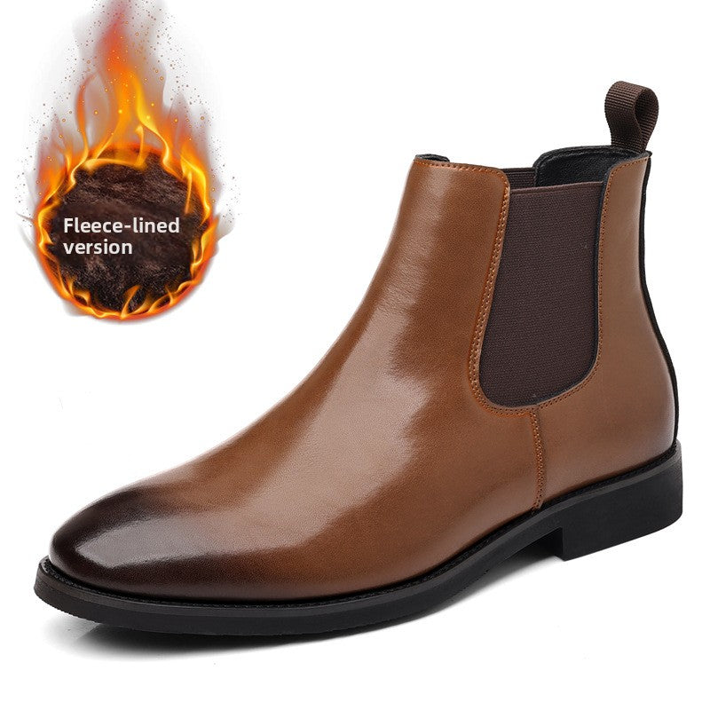 High-top cowhide ankle boots, Chelsea style teemdrop