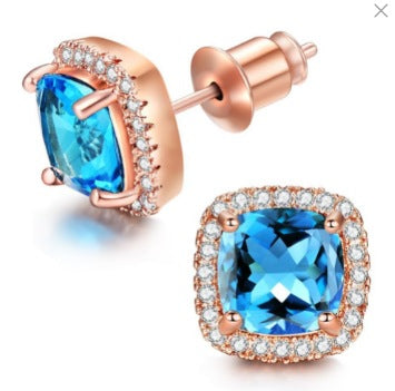Geometric Full Diamond Zircon Earrings for Women Electroplated Copper Studs